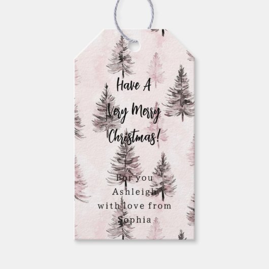Roze Kerstbomen Cadeaulabel (Voorkant)