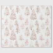 Roze Kerstbomen Cadeaupapier (Vlak)