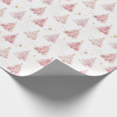 Roze Kerstbomen Cadeaupapier (Hoek)