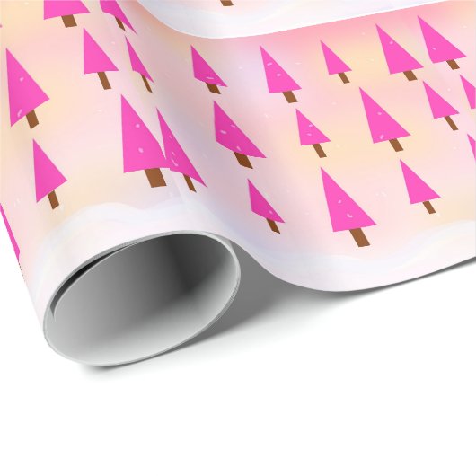 Roze kerstbomen cadeaupapier (Rol Hoek)