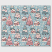 Roze kerstbomen cadeaupapier (Vlak)