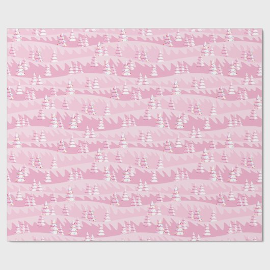Roze kerstbomen cadeaupapier (Vlak)