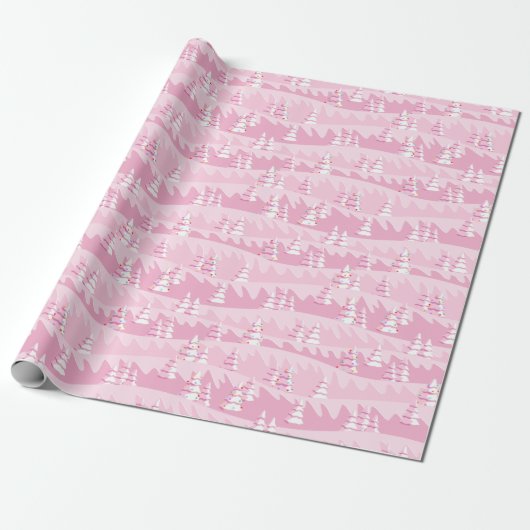 Roze kerstbomen cadeaupapier (Uitgerold)