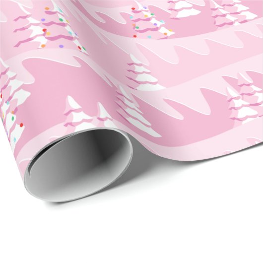 Roze kerstbomen cadeaupapier (Rol Hoek)