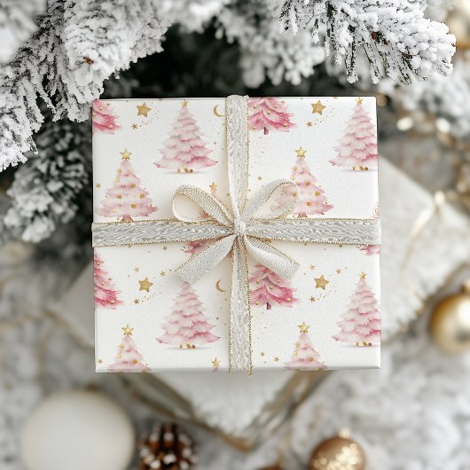 Roze kerstbomen cadeaupapier