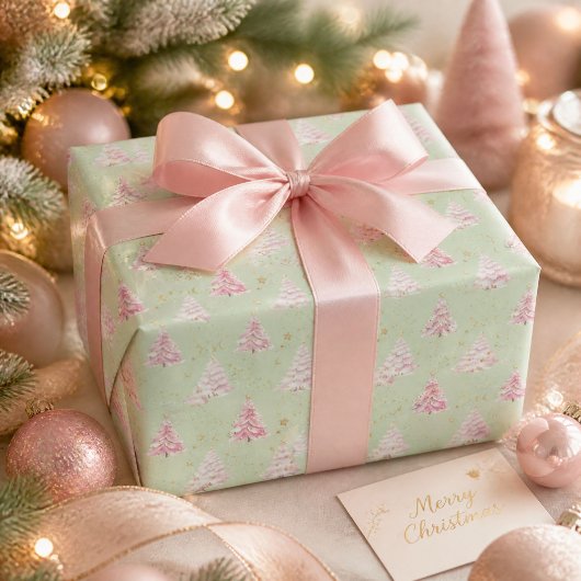 Roze Kerstbomen Cadeaupapier