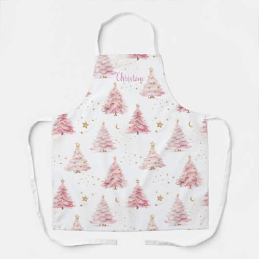Roze kerstbomen gepersonaliseerd schort (Voorkant)