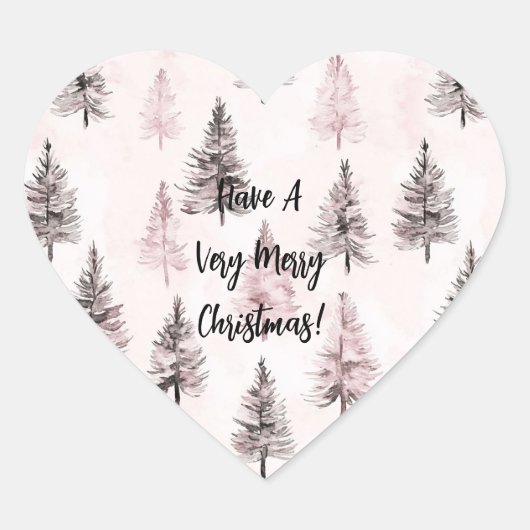 Roze Kerstbomen Hart Sticker (Voorkant)