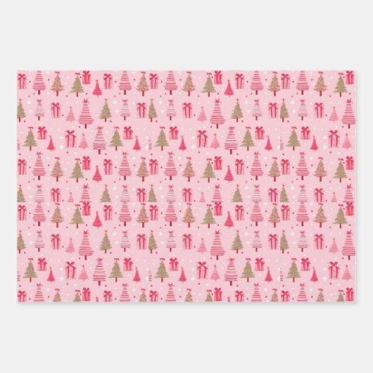 roze kerstbomen inpakpapier vel (Voorkant 2)