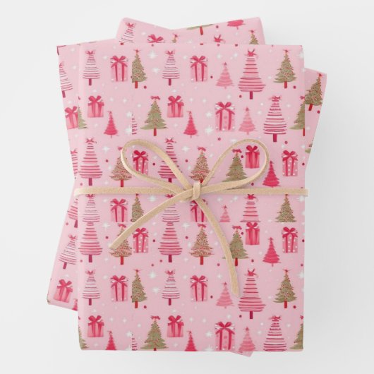 roze kerstbomen inpakpapier vel (In situ)