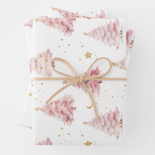 Roze Kerstbomen Inpakpapier Vel
