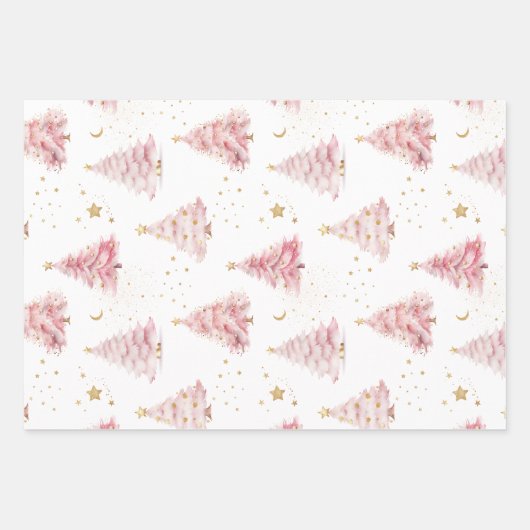 Roze kerstbomen inpakpapier vel (Voorkant)