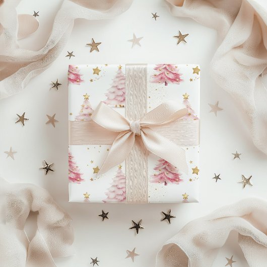 Roze kerstbomen inpakpapier vel