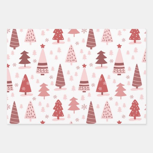 Roze kerstbomen inpakpapier vel (Voorkant)