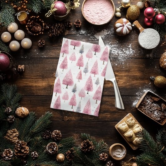Roze kerstbomen keukenhanddoek