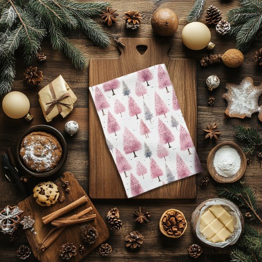 Roze kerstbomen keukenhanddoek