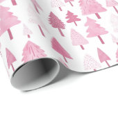 Roze kerstbomen Leuke moderne vakantie Cadeaupapier (Rol Hoek)
