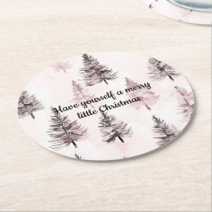 Roze Kerstbomen Met Crème Ronde Kartonnen Onderzetter