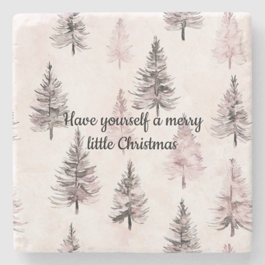 Roze Kerstbomen met Crème Stenen Onderzetter (Voorkant)