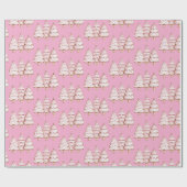 Roze kerstbomen met gouden sterren cadeaupapier (Vlak)