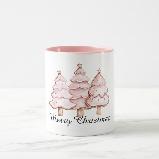 Roze kerstbomen met gouden sterren mok (Midden)