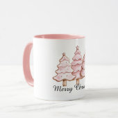 Roze kerstbomen met gouden sterren mok (Voorkant links)