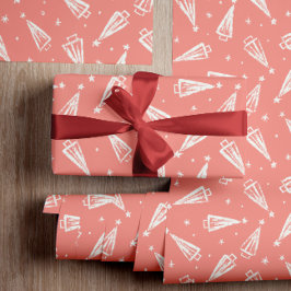 Roze kerstbomen met patroon cadeaupapier