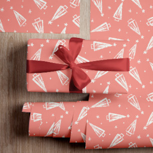 Roze kerstbomen met patroon cadeaupapier