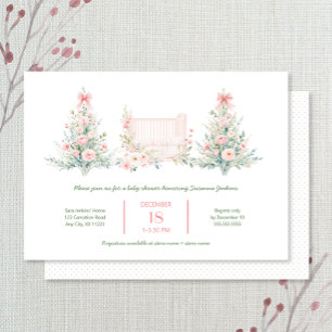 Roze Kerstbomen met wieg Baby Shower Kaart
