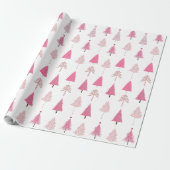 Roze Kerstbomen Modern Patroon Inpakpapier (Uitgerold)