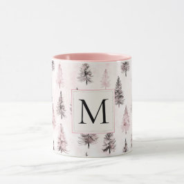 Roze Kerstbomen Monogram Mok