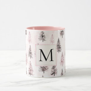 Roze Kerstbomen Monogram Mok