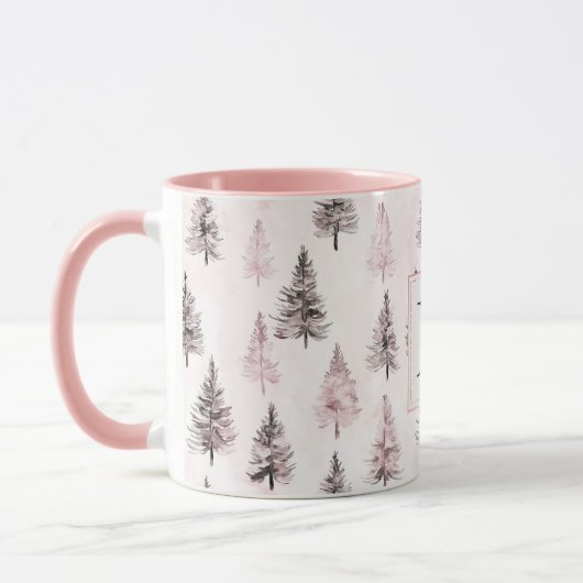 Roze Kerstbomen Monogram Mok (Links)