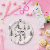 Roze kerstbomen papieren bordje (Feest)