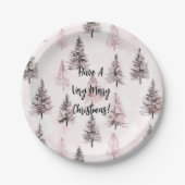Roze kerstbomen papieren bordje (Voorkant)