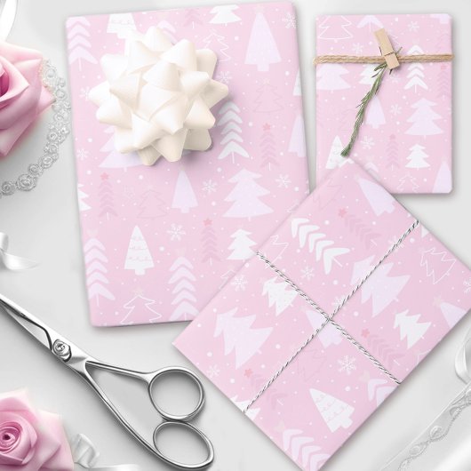 Roze kerstbomen Paspoortbladen Inpakpapier Vel