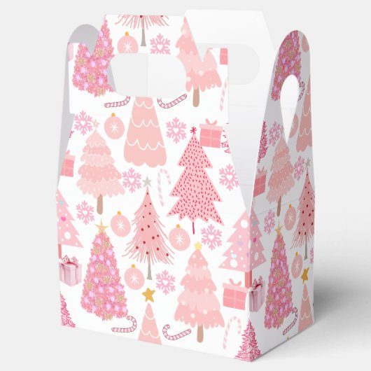 Roze Kerstbomen Patroon Bedankdoosjes (Geopend)