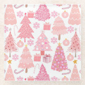 Roze Kerstbomen Patroon Glazen Onderzetter (Voorkant)