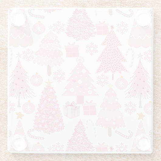 Roze Kerstbomen Patroon Glazen Onderzetter (Achterkant)