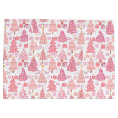 Roze Kerstbomen Patroon Groot Cadeauzakje (Achterkant)