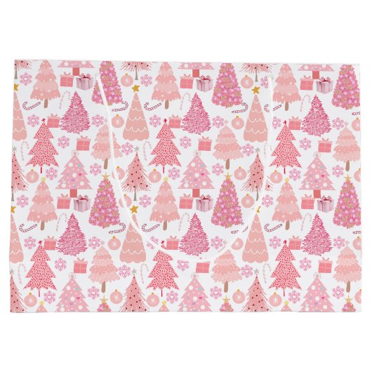 Roze Kerstbomen Patroon Groot Cadeauzakje (Achterkant)