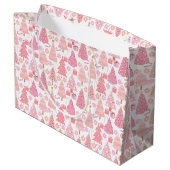 Roze Kerstbomen Patroon Groot Cadeauzakje (Achterkant Gekanteld)