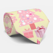 Roze Kerstbomen Patroon L Geel BG Stropdas (Opgerold)