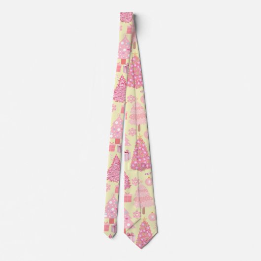 Roze Kerstbomen Patroon L Geel BG Stropdas (Achterkant)