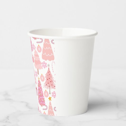 Roze Kerstbomen Patroon Papieren Bekers (Links)