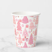 Roze Kerstbomen Patroon Papieren Bekers (Voorkant)