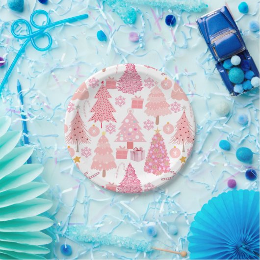 Roze Kerstbomen Patroon Papieren Bordje (Feest)