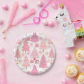 Roze Kerstbomen Patroon Papieren Bordje (Feest)