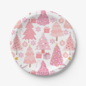 Roze Kerstbomen Patroon Papieren Bordje (Voorkant)