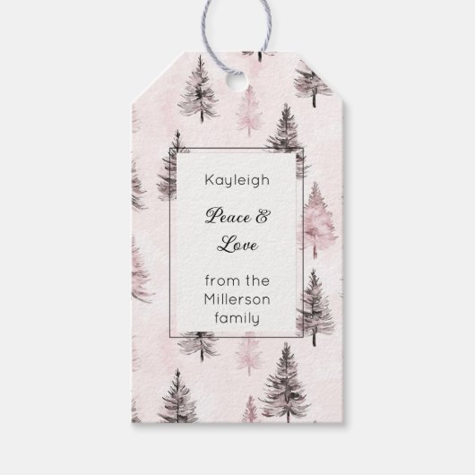 Roze Kerstbomen Rechthoek Cadeaulabel (Voorkant)